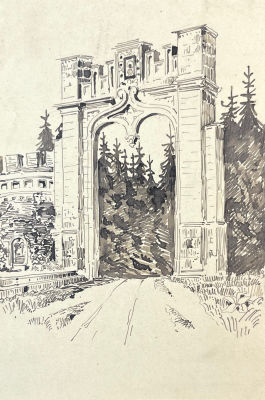 Сухов Дмитрий Петрович (1867–1958) - Ворота в усадьбе графов Паниных Марфино. Начало ХХ в. Бумага 