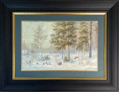 Граф Муравьев Владимир Леонидович (1861-1940) - "Лиса на охоте", 1905 г. Картон, смешанная техника 