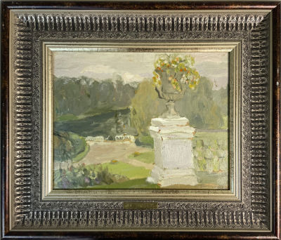 Хрустачев Николай Иванович (1883-1961) - Усадьба Трубецких. Ахтырка. Пейзаж с вазой. 1907 г. Картон 