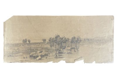 Кившенко Алексей Данилович (1851-1895) - Эскиз к работе "Возвращение с ловли мулей". 1881 г. Бумага 