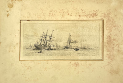 Неизвестный гравер - Корабли. Конец XIX в. Бумага, гравюра, в паспарту - 30 х 44.1 см