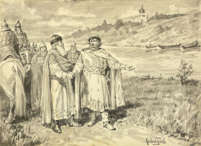Лебедев Клавдий Васильевич (1852-1916) [Приписывается] - Встреча князей. Эпизод из русской 