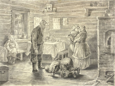 Лебедев Клавдий Васильевич (1852-1916) [Приписывается] - Прощёное воскресенье. 1907 г. Бумага на 