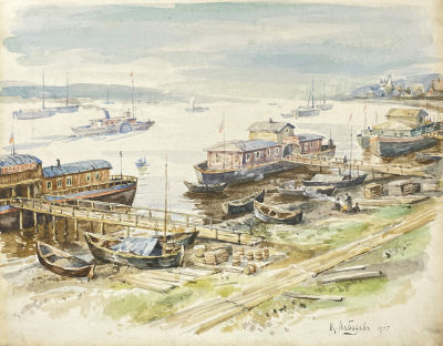 Лебедев Клавдий Васильевич (1852-1916) [Приписывается] - На Волге. 1907 г. Бумага на картоне 