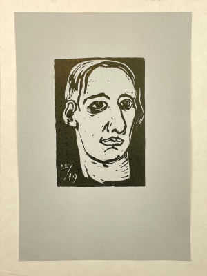 Шевченко Александр Васильевич (1883-1948) - Автопортрет. 1919 г. Бумага, линогравюра, лист - 23.5 