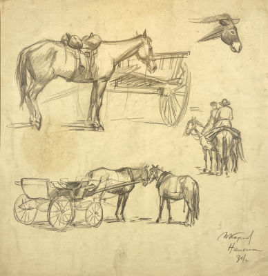 Королев Павел Георгиевич (1918-1998) - Лошади. 1934 г. Бумага, карандаш, 28.5 х 27.6 см