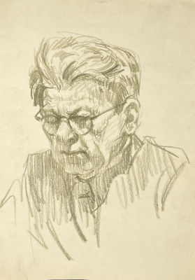 Талашенко Владимир Иванович (1915-1988) - Мужчина в очках. 1950-е гг. Бумага, цветные карандаши 