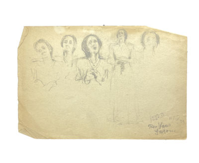 Диффинэ-Кристи Валентина Михайловна (1918-2010) - Наброски Н.Э. Дорлиак. Бумага, карандаш, 20.1 х 