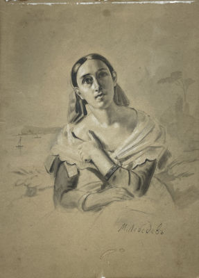 Лебедев Михаил Иванович (1811-1837) (?) - &laquo;Итальянка&raquo;. 1831 г. Картон, смешанная техника, 28 х 20 