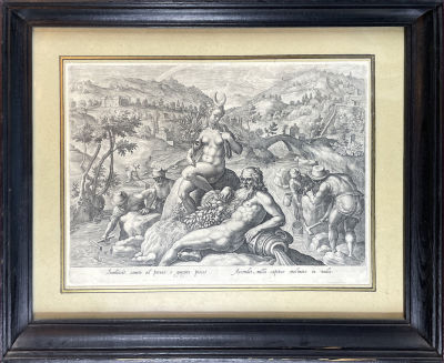 Иоанн Галле по оригиналу Ян ван дер Страта (Джованни Страдано) - "Ловля рыбы. Резцовая гравюра". 