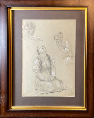 Неизвестный художник - Наброски фигур. XVII в. Бумага, карандаш, белила, 33.2 х 23.4 см