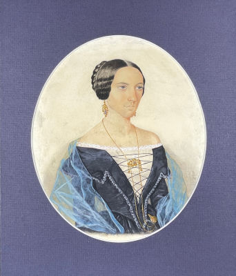 Неизвестный художник - Женский портрет. 1845 г. Бумага, акварель, белила, 18 х 15.2 см