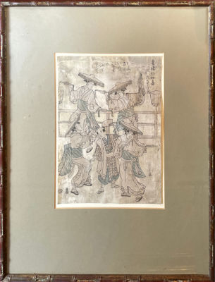 Неизвестный японский художник - "Танец". XIX в. Бумага, цветная ксилография, лист - 32 х 22.5 см