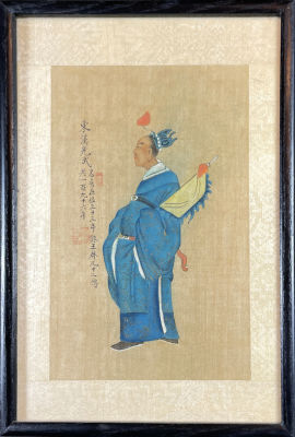 Неизвестный китайский художник - "Стоящий китайский мудрец в профиль". XIX в. Ткань, гуашь, золото 