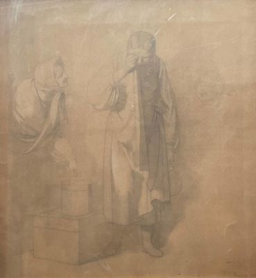 Неизвестный художник - Девушка и старуха. 1862 г. Бумага, карандаш, 38.5 х 35 см