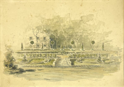 Янов Александр Степанович (1857-1918) - В усадебном парке. Эскиз декорации театральной постановки 