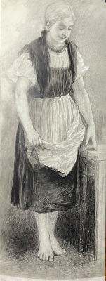 Левитан Адольф Ильич - Девушка. Автографская бумага, графитный карандаш, перо, тушь 