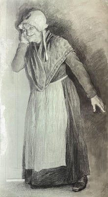 Левитан Адольф Ильич - Старушка. Автографская бумага, графитный карандаш, перо, тушь 