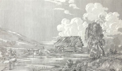 Неизвестный художник - Пейзаж. Автографская бумага, графитный карандаш, перо, тушь, процарапывание 