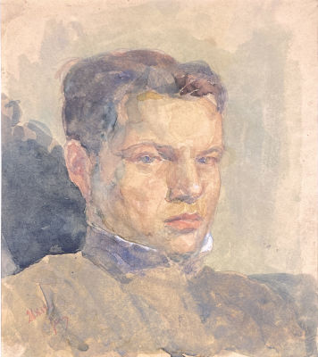 Уткин Пётр Саввич (1877-1934) - Мужской портрет. 1920-е гг. Бумага, акварель, 24.4 х 21.6 см