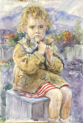 Трескин Анатолий Владимирович (1905-1986) - Крым. Девочка с кошкой. Портрет Ганочки, дочери 