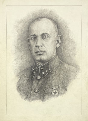Мограчев Сергей Захарович (1887-1960) - Портрет генерала Курочкина. Около 1941 г. Бумага, тушь, 24 