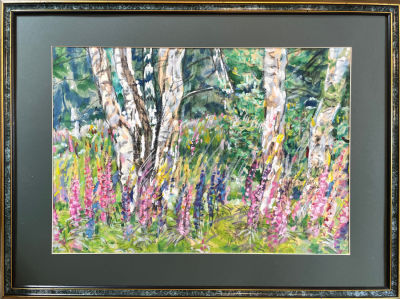 Дмитриевский Виктор Константинович (1923-2006) - Люпины и березы. 1949 г. Бумага, акварель, белила 