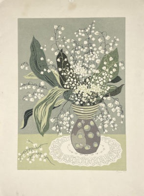 Неизвестный художник - Ландыши. XX в. Бумага, линогравюра, 52.2 х 37.9 см