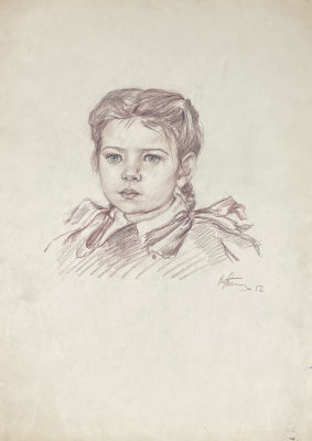 Талашенко Владимир Иванович (1915-1988) - Школьница. 1952 г. Бумага, карандаш, 40.9 х 28.9 см