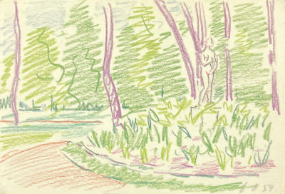 Юмашев Андрей Борисович (1902-1988) - Усадьба Архангельское. 1959 г. Бумага, цветные карандаши, 11 