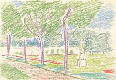 Юмашев Андрей Борисович (1902-1988) - Усадьба Архангельское. 1959 г. Бумага, цветные карандаши 