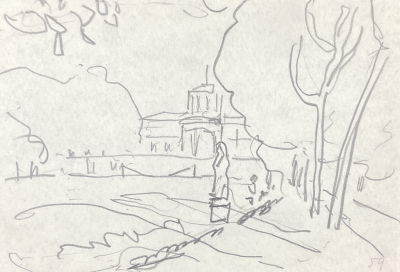 Юмашев Андрей Борисович (1902-1988) - Усадьба Архангельское. 1959 г. Бумага, графитный карандаш 