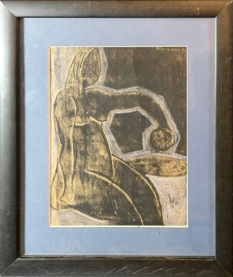 Гробман Михаил Яковлевич (1939 г.р.) - Женская фигура с яблоком. 1960-е гг. Бумага, монотипия 