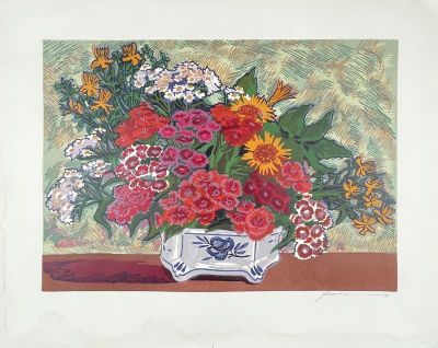 Вертинская Лидия Владимировна (1923-2013) - Букет. 1960-е гг. Бумага, цветная линогравюра, 40.5 х 