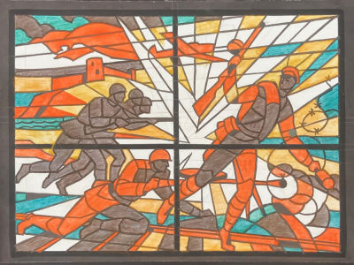 Пугачёв Юрий Владимирович (1933-1998) - Славная история страны Советов. Эскиз витража №2. 1960-е гг. 