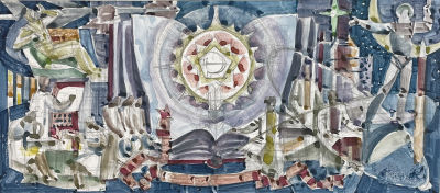 Пугачёв Юрий Владимирович (1933-1998) - Эскиз панно с серпом. 1960-е гг. Бумага, акварель, 36 х 50 