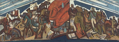 Пугачёв Юрий Владимирович (1933-1998) - Эскиз панно с коммунистами. 1960-е гг. Бумага, акварель 