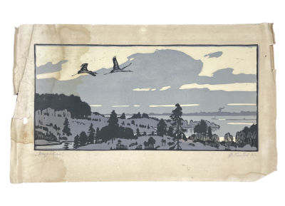 Глебов Федор Петрович (1914-1980) - Журавли. 1961 г. Бумага, линогравюра, 36.5 х 61.7 смФедор 