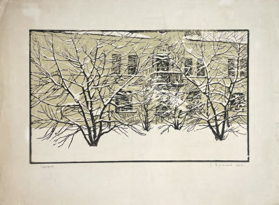 Васильев Сергей Иванович (1920-?) - Снежок. 1962 г. Бумага, линогравюра, 30 х 50 см