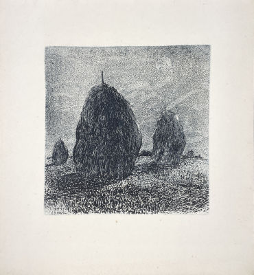 Усачев Евгений Иванович (1930-1992) - Стога. 1965 г. Бумага, офорт, лист - 31.8 х 29.4 смЕвгений 