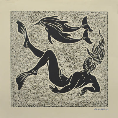 Ляхов Михаил Григорьевич (1926-1978) - "Мотивы моря. Дельфины ню". 1970-1978 гг. Бумага 