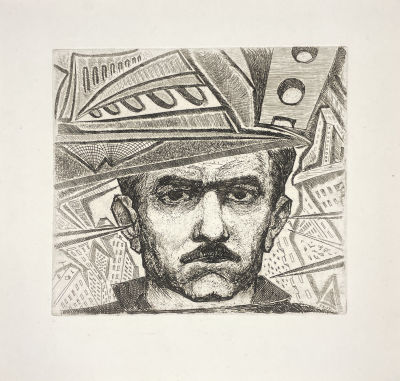 Усачев Евгений Иванович (1930-1992) - Автопортрет. 1971 г. Бумага, офорт, лист - 28.7 х 30.1 