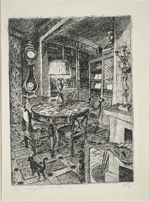 Тамбовцев Виталий Витальевич (1930-1997) - Усадьба Мураново. Настольная лампа, кошка. 1974 г. Бумаг 