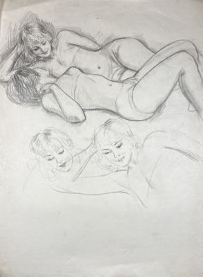 Тютиков Николай Иванович (1934-2015) - Подруги. Вторая половина XX в. Бумага, карандаш, 86 х 62 см