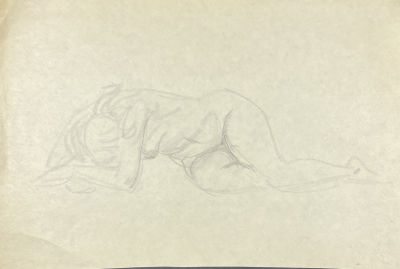 Пудовкин Николай Ефимович (1919-1998) - "Лежащая обнаженная". 1980-е гг. Бумага, крандаш, 30.5 х 