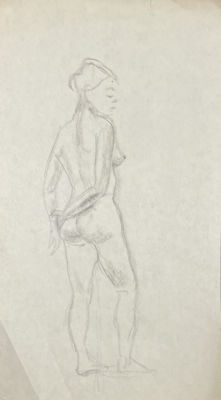 Пудовкин Николай Ефимович (1919-1998) - "Стоящая обнаженная". 1980-е гг. Бумага, крандаш, 30 х 19 