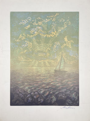 Арцыбушева Варвара - Море. Бумага, цветная линогравюра, 49.5 х 37 см