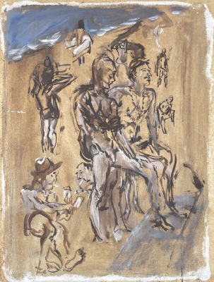 Конышева Натта Ивановна (1935-2022) - На пляже. Вторая половина XX в. Картон, смешанная техника 