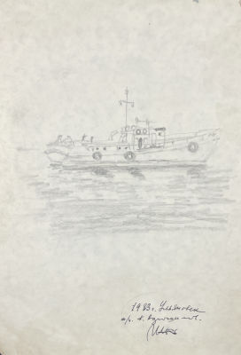 Пудовкин Николай Ефимович (1919-1998) - "Ульяновск. Тихоходка". 1983 г. Бумага, крандаш, 20 х 28.5 