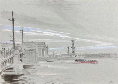 Ноаров Андрей Игоревич (1977 г.р.) - Вид на Васильевский остров. 2017 г. Бумага, пастель, акварель 